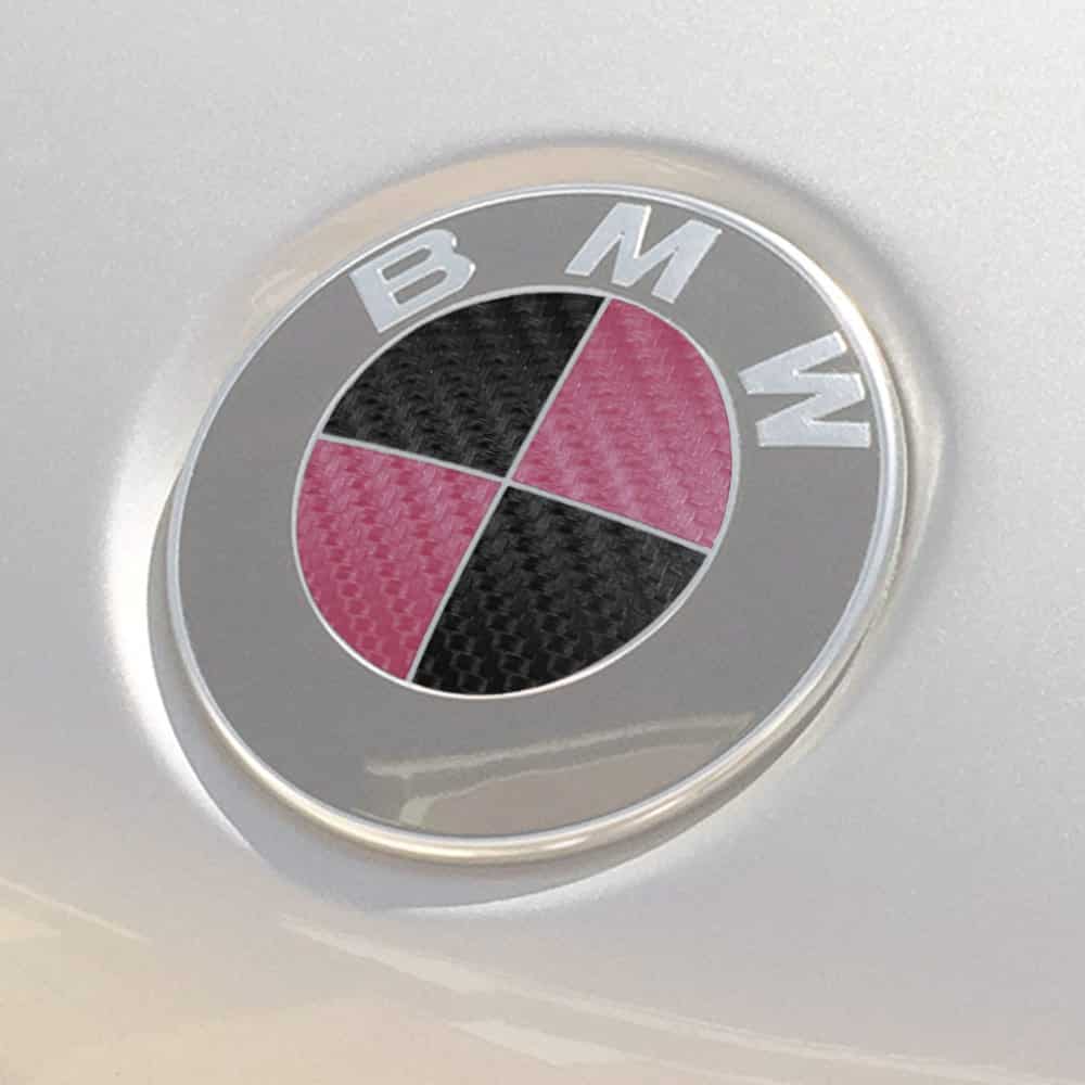 BMW Emblem Logo Overlay Decal Roundels (Pink/Black Carbon Fiber