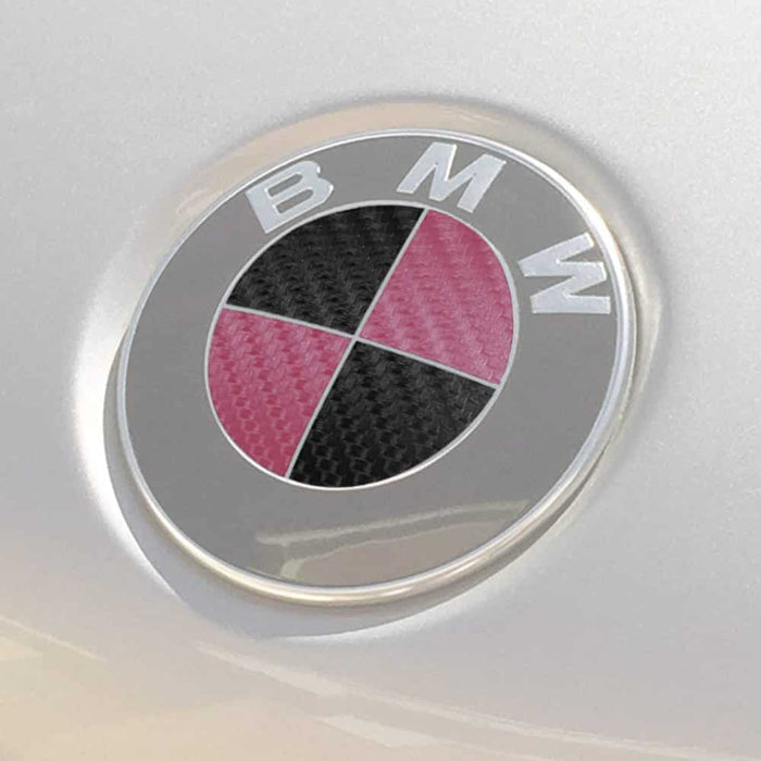 BMW Emblem Logo Overlay Decal Roundels (Pink/Black Carbon Fiber)