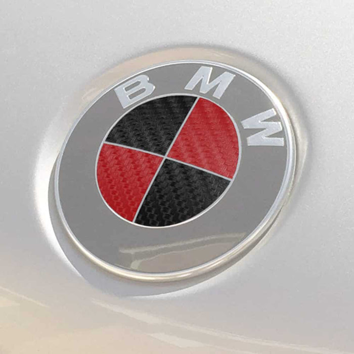 BMW Emblem Logo Overlay Decal Roundels (Red/Black Carbon Fiber) — BocaDecals