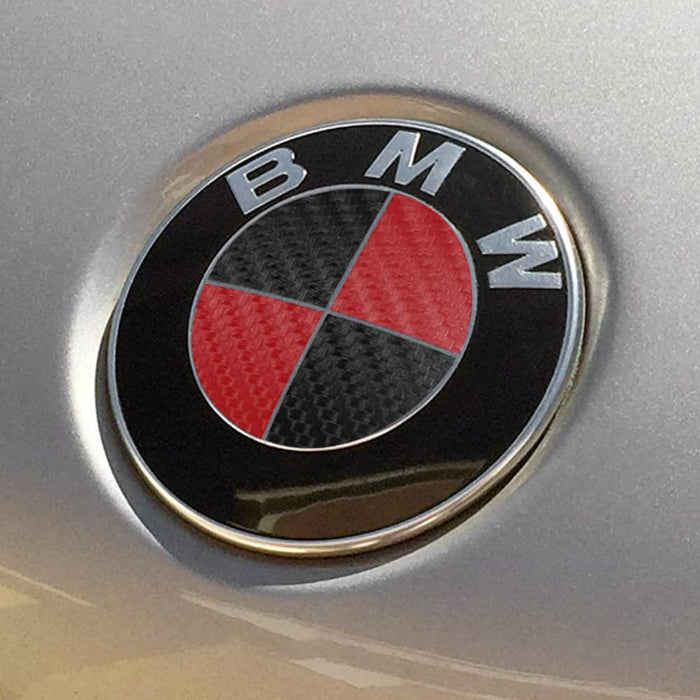 BMW Emblem Logo Overlay Decal Roundels (Red/Black Carbon Fiber)