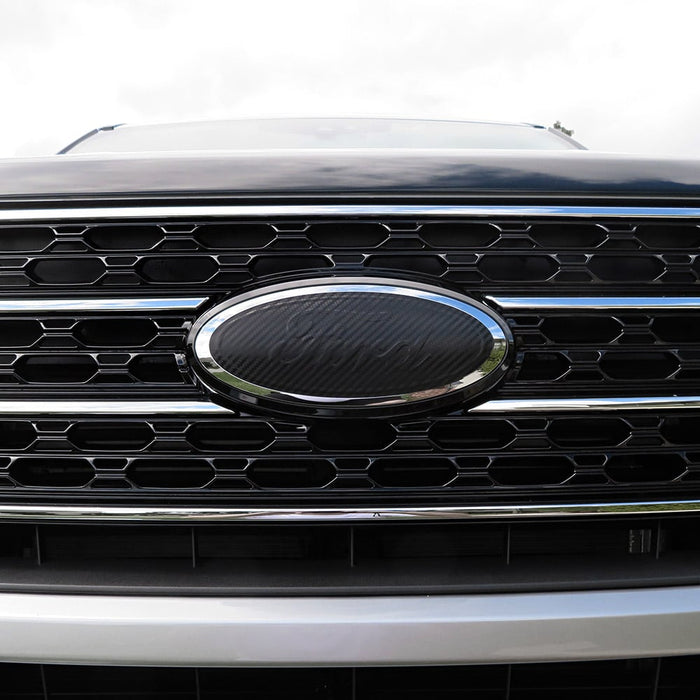 BocaDecals 2015-2023 Ford F150 Solid Carbon Fiber Black Out Emblem Insert Decals - For F150 With 9.45" Emblems (Set of 2)