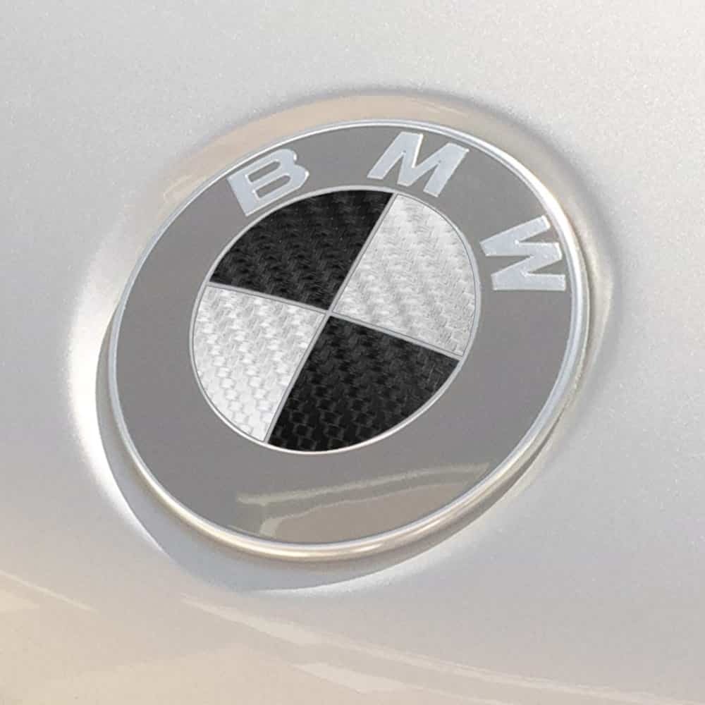 BMW Emblem Logo Overlay Decal Roundels (White/Black Carbon Fiber