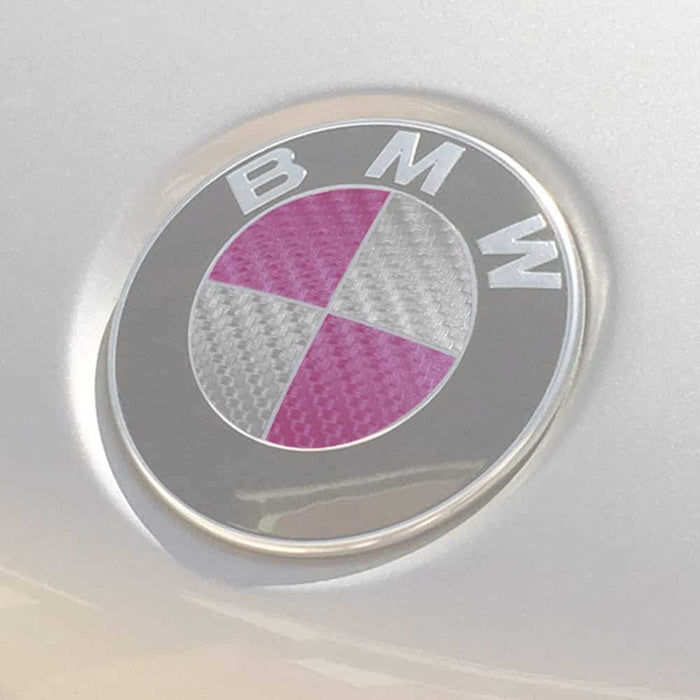 BMW Emblem Logo Overlay Decal Roundels (Silver/Pink Carbon Fiber) —  BocaDecals