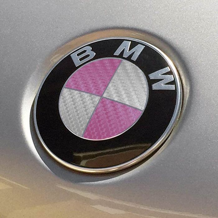 BMW Emblem Logo Overlay Decal Roundels (Silver/Pink Carbon Fiber