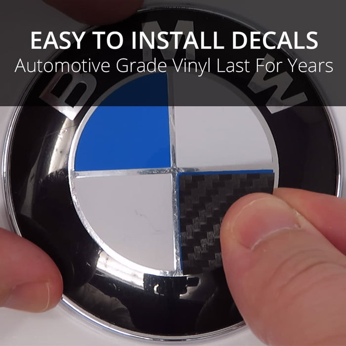 BMW Emblem Logo Overlay Decal Roundels (Silver/Black Carbon Fiber)